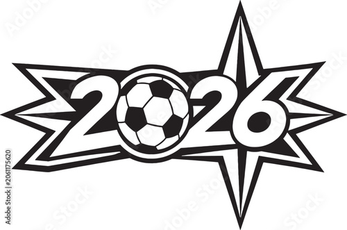 Sweden 2026 Soccer Celebration Emblem Black and White Vector Line Art Northern Star Inspired Football Icon