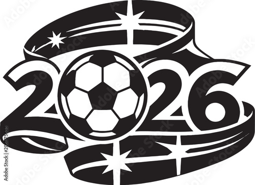 Sweden 2026 Soccer Ribbon Emblem Scandinavian Geometry Black and White Vector Illustration