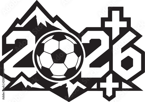 Switzerland 2026 Soccer Celebration Emblem With Alpine Inspired Geometric Design Black And White Vector Illustration