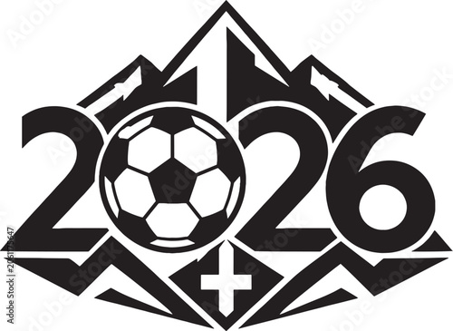 Switzerland 2026 Soccer Emblem Abstract Alpine Geometry Black and White Vector Illustration