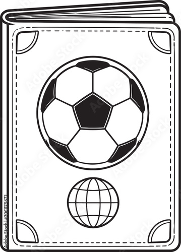 Travel Passport Soccer Ball Vector Line Art International Football Travel Icon