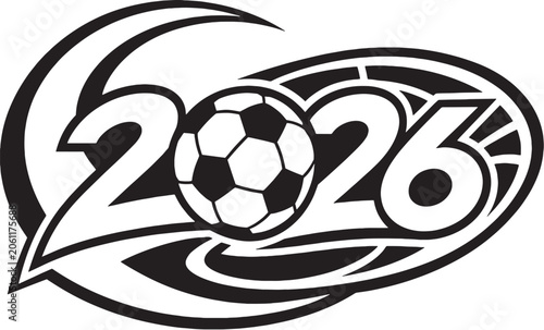Turkey 2026 Soccer Celebration Emblem Black and White Vector Line Art Crescent Flow Inspired Football Icon