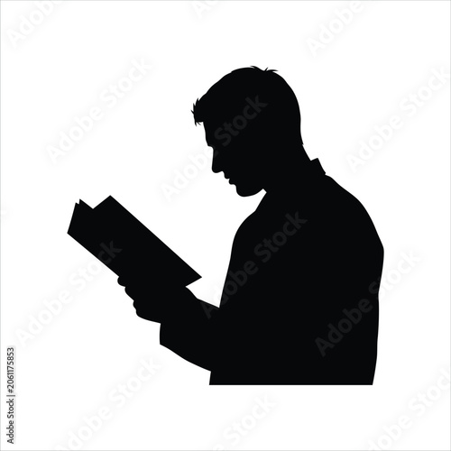 Man reading a book in black silhouette vector, AI