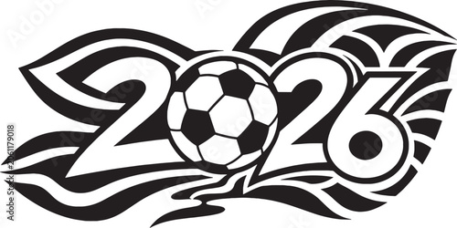 Nigeria 2026 Soccer Celebration Emblem Black and White Vector Line Art Delta Inspired Football Icon