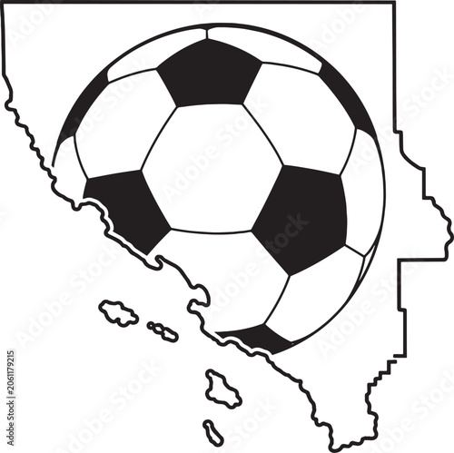 Los Angeles County Soccer Ball Map Black and White Vector Line Art Illustration
