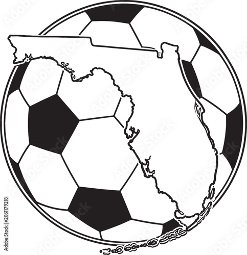 Miami Florida Soccer Ball Vector Illustration Black and White Sports Tourism Emblem