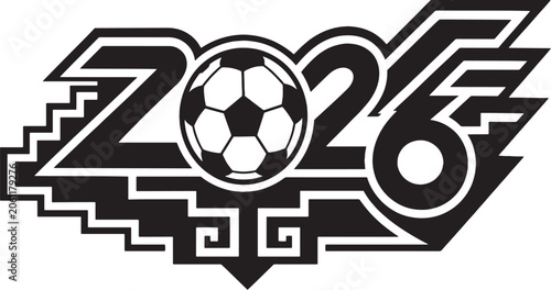 Mexico 2026 Soccer Celebration Emblem Stepped Geometry Football Vector Line Art