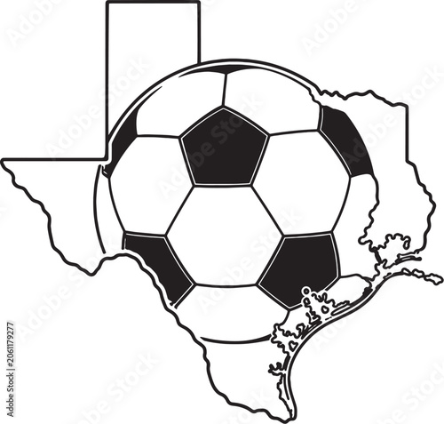 Houston Gulf Coast Soccer Ball Map Vector Line Art Illustration