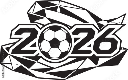 Czech Republic Inspired 2026 Soccer Ribbon Emblem Black and White Vector Football Celebration Icon