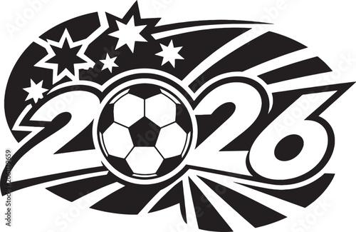 Australia Inspired 2026 Soccer Celebration Emblem Black and White Vector Football Icon