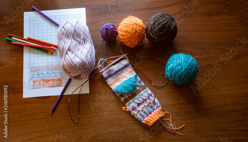 Knitting Project with Chart and Yarn