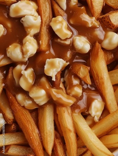 Delicious poutine with french fries, cheese curds, and gravy covering everything