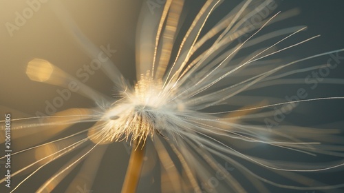 Single dandelion seed pappus macro backlight