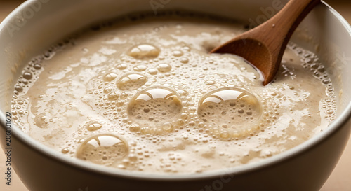 Close up of creamy soup.