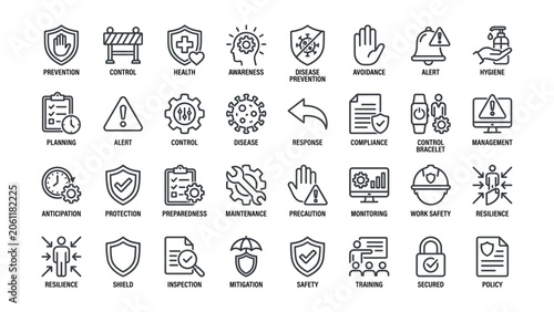 Obraz na płótnie Collection of line icons related to safety and health concepts  various protecti