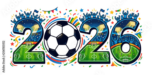 Konstfotografi 2026 fifa world cup illustration with soccer ball and stadium details festive de