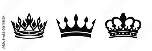 Tableau sur toile Crown icon set representing royalty, power, and prestige in silhouette variation