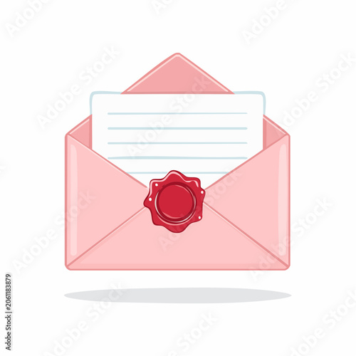 Pink Envelope with Red Wax Seal and Lined Paper