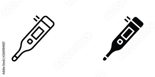 Digital Thermometer Medical Device Icons in Outline and Solid Styles for Healthcare and Fever Monitoring
