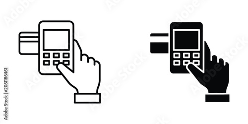 Photography Hand using a credit card payment terminal icon set for retail and e-commerce