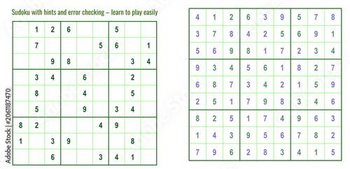 Sudoku puzzle with hints and error checking for easy learning  