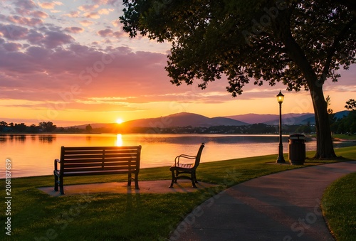 A peaceful sunset by the lake