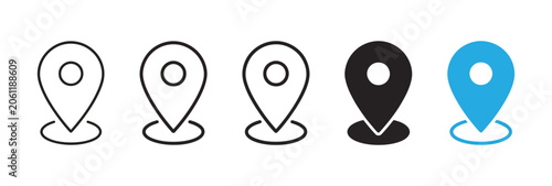 Photos Location pin icon set representing navigation and map markers in outline and sol