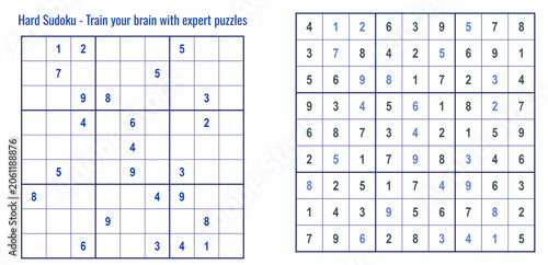Hard Sudoku puzzle with number grid for brain training exercise  