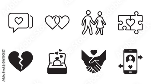 Love and relationship icons featuring hearts dating symbols and romantic concepts relationship marriage proposal