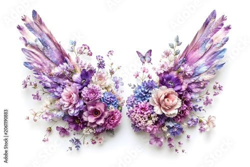 Colorful flower wings and a spring garden