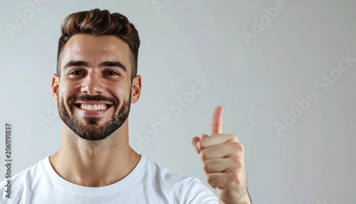 Smiling man giving thumbs up.