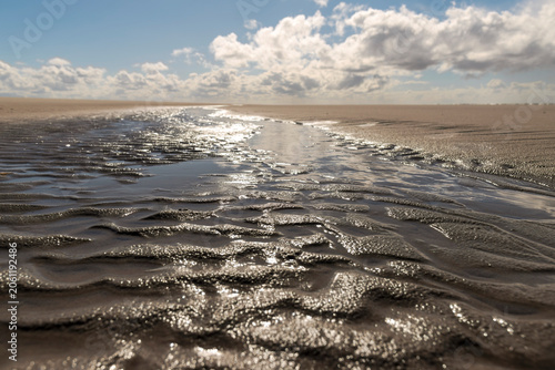 Obraz na płótnie Ripples in the sand, reflections in the water on the North Sea beach of Schiermo