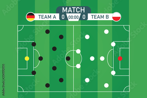 Soccer Match Strategy with Teams and Scoreboard Illustration
