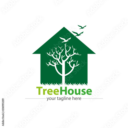 Green Tree House Eco Real Estate Logo Vector