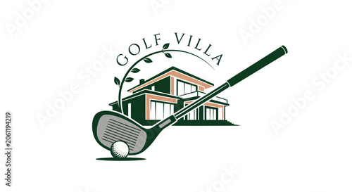 Golf Villa Logo: Golf Club, Ball, and Modern House - Sport & Luxury