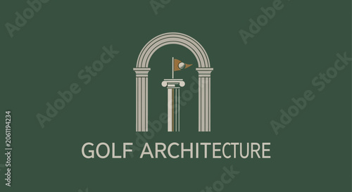 Elegant Golf Architecture Logo with Arch and Flag