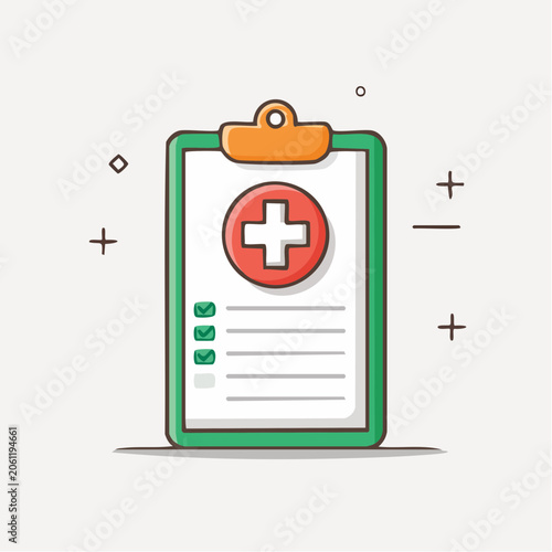 Medical Clipboard with Red Cross Symbol and Checklist