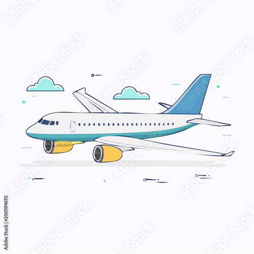 Modern Airplane Illustration with Clouds