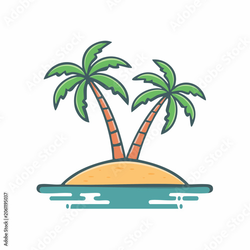 Cartoon Island with Two Palm Trees