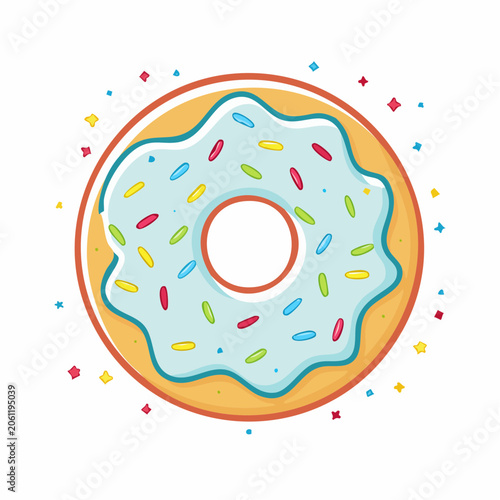 Cartoon Donut with Blue Icing and Sprinkles