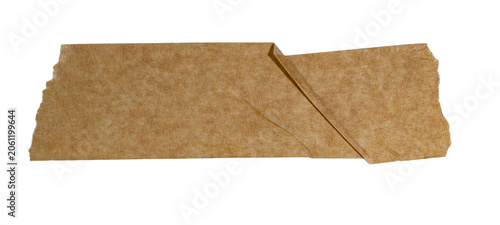 Scrapbooking decoration collage template texture - Wrinkled brown kraft paper masking tape strip, washi tape or adhesive paper piece, isolated on transparent or white background png