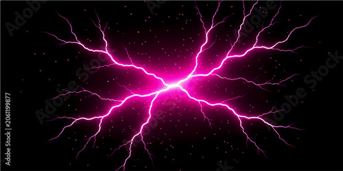 Abstract lightning storm background with electric blue lightning bolts, thunder energy and electric power in dark night sky illustration