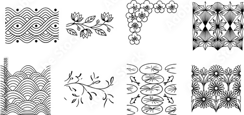 Modern Heritage Design Bundle - Intricate Korean Folk Art, Nature Symbols, and Border Patterns Vector SVG PNG