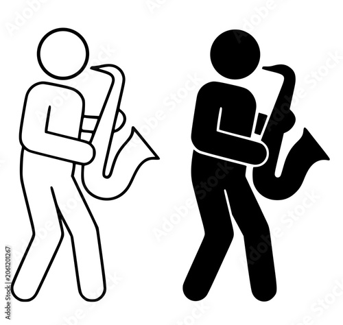 Canvas Print Playing saxophone minimalist icon, in outline and silhouette design, for activit