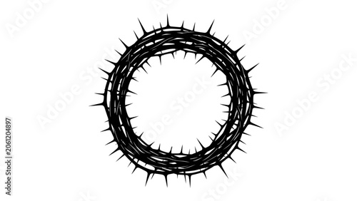 Foto Crown of Thorns: A stark and symbolic representation of suffering and sacrifice, the crown of thorns is depicted with sharp, menacing spikes intertwined to form a circular wreath
