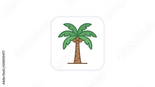 Simple Flat Icon of a Coconut Palm Tree with Coconuts and Green Fronds