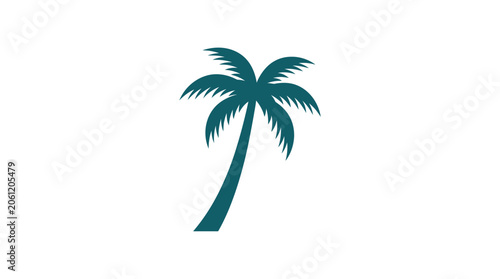 Simple Teal Palm Tree Silhouette on White Background - Tropical Beach Icon