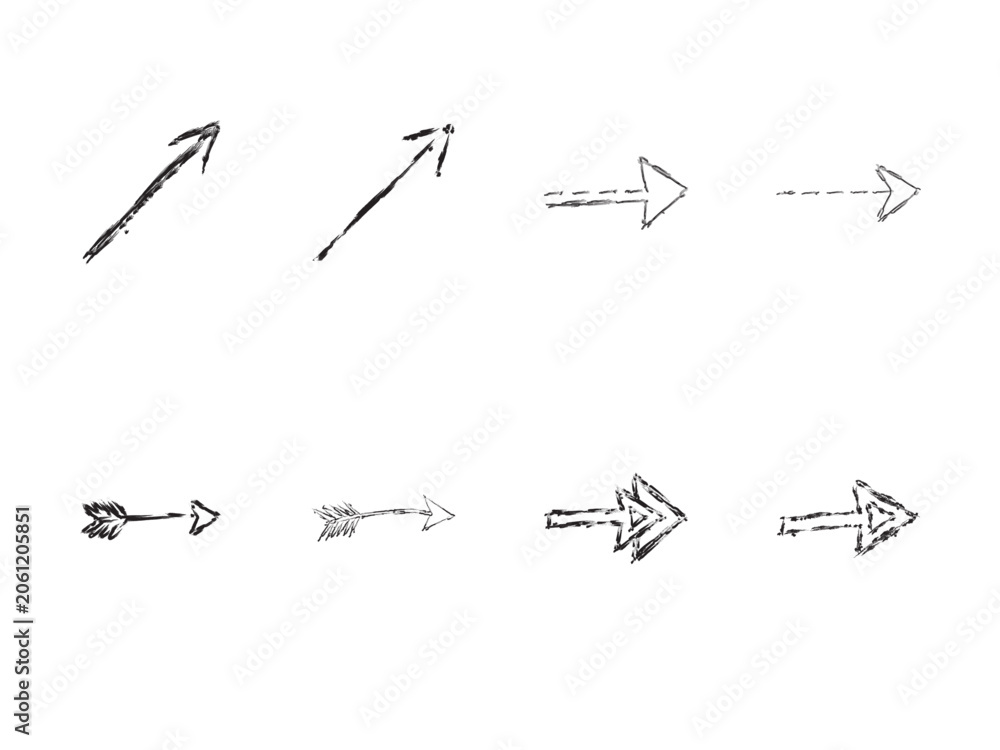 Obraz premium drawn hand arrow set icon dark rough ink marker graphic pack design directional pointer navigation sign