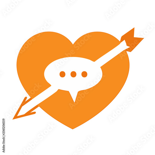 Orange heart with speech bubble and arrow icon