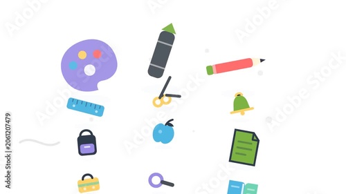Back to School Scene 022 Creative Classroom Tools Backpack Reveal Flat Animation